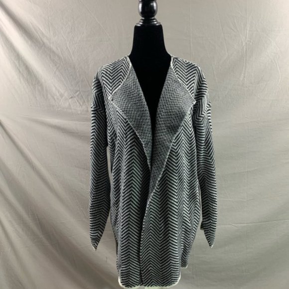 Chevron Pattern Drop Shoulder Open Front Cardigan - Picture 7 of 9